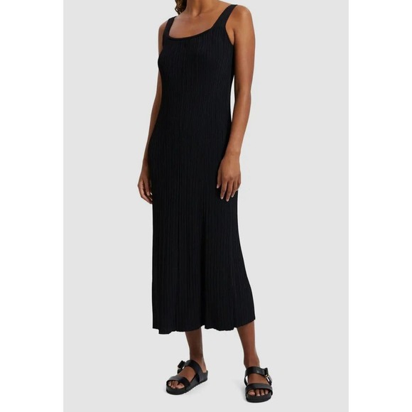 82. THEORY $395 Knit Black Ottoman Ribbed Midi Tank Dress Size M - Picture 5 of 8